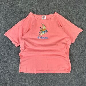 Vintage Anvil St Augustine Florida Fish Embroidered T-Shirt Pink Single Stitch S
